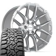 Set(4) 22x9 DF18B Gloss Silver Machined - 6x139.7 +18ET with 33x12.50r22 TBB TS-57 RT Tires
