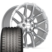 Set(4) 22x9 DF18C Gloss Silver Machined - 6x135 +18ET with 285/45r22 Goodyear Eagle Touring Tires