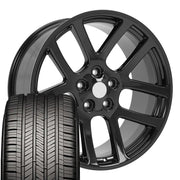22" Replica Wheels fit Dodge Ram 1500 - DG51 Gloss Black 22x10, Goodyear Tires Set