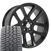 22" Replica Wheels fit Dodge Ram 1500 - DG51 Gloss Black 22x10, Sailun Tires Set