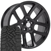 Set(4) 22x10 DG51 Gloss Black - 5x139.7 +25.4ET with 285/45r22 Sailun TerraMax RT Tires