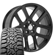 Set(4) 22x10 DG51 Gloss Black - 5x139.7 +25.4ET with 33x12.50r22 TBB TS-57 RT Tires