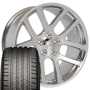 22" Replica Wheels fit Dodge Ram 1500 - DG51 Chrome 22x10, Goodyear Tires Set