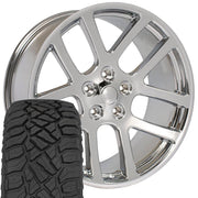 Set(4) 22x10 DG51 Chrome - 5x139.7 +25.4ET with 33x12.50r22 Sailun TerraMax RT Tires
