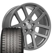 22" Replica Wheels fit Dodge Ram 1500 - DG51 Gloss Gunmetal 22x10, Goodyear Tires Set