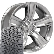 20" Replica Wheels fit Dodge Ram 1500 - DG65 Gloss Silver with Polished Face 20x9, Sailun Tires Set