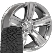 OE Wheels DG65 20x9 5x139.7 Gloss Silver with Polished Face Wheels 275-55-20 Sailun TerraMax RT Tires SET