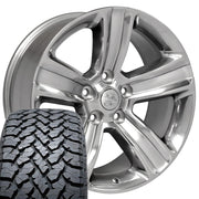 Set(4) 20x9 DG65 Gloss Silver with Polished Face - 5x139.7 +19ET with 275/55r20 TBB TS-37 AT Tires