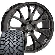 Set(4) 22x10 DG69 Gloss Hyper Black - 5x139.7 +25ET with 285/45r22 TBB TS-37 AT Tires