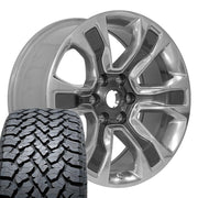 Set(4) 20x9 DG74 Gloss Gunmetal with Polished Face - 6x139.7 +19ET with 275/55r20 TBB TS-37 AT Tires