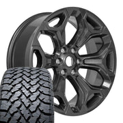 Set(4) 22x9 DG75 Gloss Gunmetal - 6x139.7 +19ET with 285/45r22 TBB TS-37 AT Tires