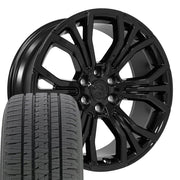 Set(4) 22x9 DG80 Gloss Black - 6x139.7 +19.05ET with 285/45r22 Bridgestone Dueler Alenza HL Tires