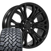 Set(4) 22x9 DG80 Gloss Black - 6x139.7 +19.05ET with 285/45r22 TBB TS-37 AT Tires