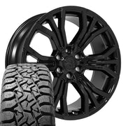 Set(4) 22x9 DG80 Gloss Black - 6x139.7 +19.05ET with 33x12.50r22 TBB TS-57 RT Tires