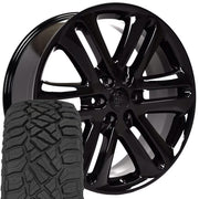 Set(4) 22x9 FR76 Gloss Black - 6x135 +44ET with 285/45r22 Sailun TerraMax RT Tires