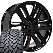 Set(4) 22x9 FR76 Gloss Black - 6x135 +44ET with 285/45r22 TBB TS-37 AT Tires