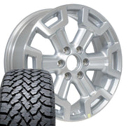 Set(4) 20x7.5 NS32 Gloss Silver Machined - 6x139.7 +50ET with 275/55r20 TBB TS-37 AT Tires