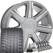 Set(4) 22x9 CA87 Gloss Hyper Silver with Chrome Insert - 6x139.7 +31ET with 285/45r22 Goodyear Eagle Sport Tires &amp; TPMS