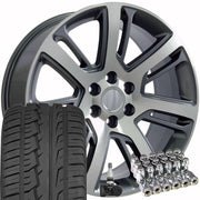 OE Wheels CA88 22x9 6x139.7 Gloss Gunmetal Machined Wheels 285-45-22 Ironman iMove GEN 2 SUV Tires TPMS Lugs SET