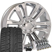 OE Wheels CV44 22x9 6x139.7 Chrome Wheels 285/45r22 Ironman iMove GEN 2 SUV Tires TPMS Lugs SET