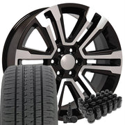 Set(4) 22x9 CV44 Gloss Black Machined - 6x139.7 +24ET with 285/45r22 Bridgestone Dueler Alenza HL Tires &amp; TPMS