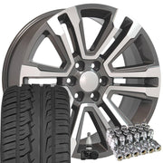Set(4) 22x9 CV44 Gloss Gunmetal Machined - 6x139.7 +24ET with 285/45r22 Ironman iMove GEN 2 SUV Tires &amp; TPMS