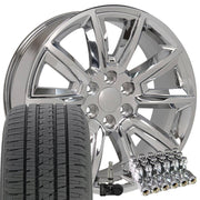 OE Wheels CV73 20x8.5 6x139.7 Chrome with Chrome Insert Wheels 275-55-20 Bridgestone Dueler Alenza HL Plus Tires TPMS Lugs SET