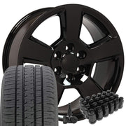Set(4) 20x9 CV76 Gloss Black - 6x139.7 +27ET with 275/55r20 Bridgestone Dueler Alenza HL Plus Tires &amp; TPMS
