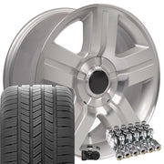 Set(4) 20x8.5 CV84 Gloss Silver Machined - 6x139.7 +31ET with 275/55r20 Goodyear Eagle LS2 Tires &amp; TPMS
