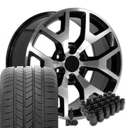 OE Wheels CV92 20x9 6x139.7 Gloss Black Machined Wheels 275-55-20 Goodyear Eagle LS2 Tires TPMS Lugs SET