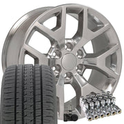 OE Wheels CV92 20x9 6x139.7 Polished Wheels 275-55-20 Bridgestone Dueler Alenza HL Plus Tires TPMS Lugs SET