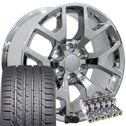 OE Wheels CV92 22x9 6x139.7 Chrome Wheels 285-45-22 Goodyear Eagle Sport Tires TPMS Lugs SET