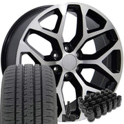 OE Wheels CV98 20x9 6x139.7 Gloss Black Machined Wheels 275-55-20 Bridgestone Dueler Alenza HL Plus Tires TPMS Lugs SET