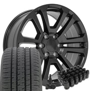 Set(4) 20x9 CV99 Satin Black - 6x139.7 +31ET with 275/55r20 Bridgestone Dueler Alenza HL Plus Tires &amp; TPMS