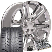 Set(4) 22x9 CV99 Chrome - 6x139.7 +31ET with 285/45r22 Goodyear Eagle Sport Tires &amp; TPMS