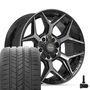 Set(4) 20x9 4P06 Gloss Black Brushed with Tinted Clear - 5x127 &amp; 5x139.7 +0ET with 275/55r20 Goodyear Eagle LS2 Tires &amp; TPMS