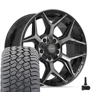 Set(4) 20x9 4P06 Gloss Black Brushed with Tinted Clear - 5x127 &amp; 5x139.7 +0ET with 275/55r20 Sailun TerraMax AT2 Tires &amp; TPMS