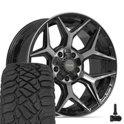 Set(4) 20x9 4P06 Gloss Black Brushed with Tinted Clear - 5x127 &amp; 5x139.7 +0ET with 275/55r20 Sailun TerraMax RT Tires &amp; TPMS