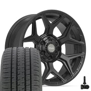 Set(4) 20x9 4P06 Satin Black - 6x135 &amp; 6x139.7 +0ET with 275/55r20 Bridgestone Dueler Alenza HL Plus Tires &amp; TPMS