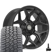 Set(4) 20x9 4P06 Satin Black - 6x135 &amp; 6x139.7 +0ET with 275/55r20 Sailun TerraMax AT2 Tires &amp; TPMS