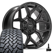 4PLAY 4P06 20x9 6x135 + 6x139.7 Satin Black Wheels 275-55-20 TBB TS-37 AT Tires TPMS SET