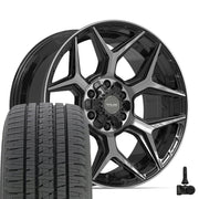 Set(4) 20x9 4P06 Gloss Black Brushed with Tinted Clear - 6x135 &amp; 6x139.7 +0ET with 275/55r20 Bridgestone Dueler Alenza HL Plus Tires &amp; TPMS