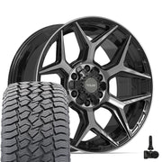 Set(4) 20x9 4P06 Gloss Black Brushed with Tinted Clear - 6x135 &amp; 6x139.7 +0ET with 275/55r20 Sailun TerraMax AT2 Tires &amp; TPMS