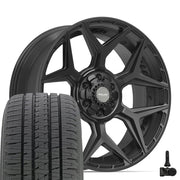 Set(4) 22x9 4P06 Satin Black - 6x135 &amp; 6x139.7 +12ET with 285/45r22 Bridgestone Dueler Alenza HL Tires &amp; TPMS