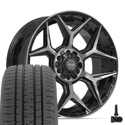 22" 4PLAY Wheels fit GM-Ford-Lincoln-Nissan-Toyota - 4P06 Gloss Black Brushed with Tinted Clear 22x9, Bridgestone Tires &amp; TPMS Set
