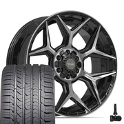22" 4PLAY Wheels fit GM-Ford-Lincoln-Nissan-Toyota - 4P06 Gloss Black Brushed with Tinted Clear 22x9, Goodyear Tires &amp; TPMS Set