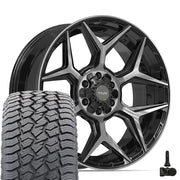 22" 4PLAY Wheels fit GM-Ford-Lincoln-Nissan-Toyota - 4P06 Gloss Black Brushed with Tinted Clear 22x9, Sailun Tires &amp; TPMS Set