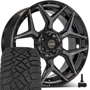 Set(4) 22x9 4P06 Gloss Black Brushed with Tinted Clear - 6x135 &amp; 6x139.7 +12ET with 285/45r22 Sailun TerraMax RT Tires &amp; TPMS