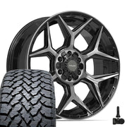22" 4PLAY Wheels fit GM-Ford-Lincoln-Nissan-Toyota - 4P06 Gloss Black Brushed with Tinted Clear 22x9, TBB Tires &amp; TPMS Set
