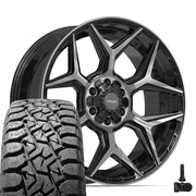 22" 4PLAY Wheels fit GM-Ford-Lincoln-Nissan-Toyota - 4P06 Gloss Black Brushed with Tinted Clear 22x9, TBB Tires &amp; TPMS Set